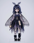 Mothlace BJD doll wearing the indigo moth lace dress